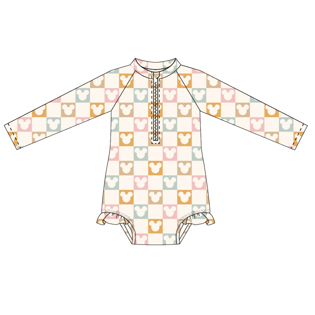 Checkered Magic Long Sleeve Swimsuit