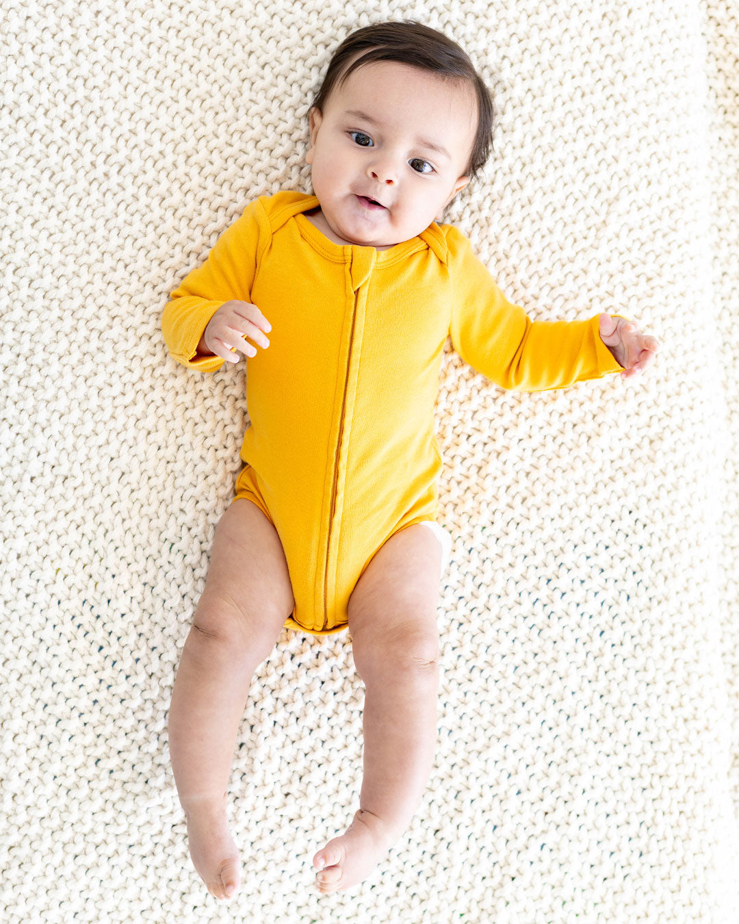 Long Sleeve Zipper Bodysuit In Sunburst, 0-3m