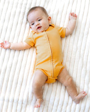 Short Sleeve Zipper Bodysuit In Sunburst, 6-9m