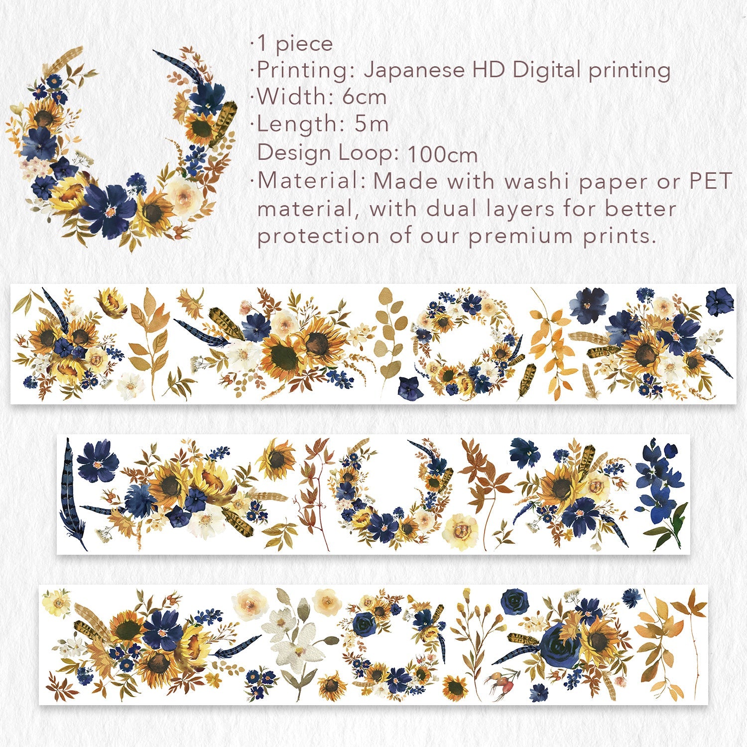 Sunflower & Navy Wide Washi / PET Tape by The Washi Tape Shop