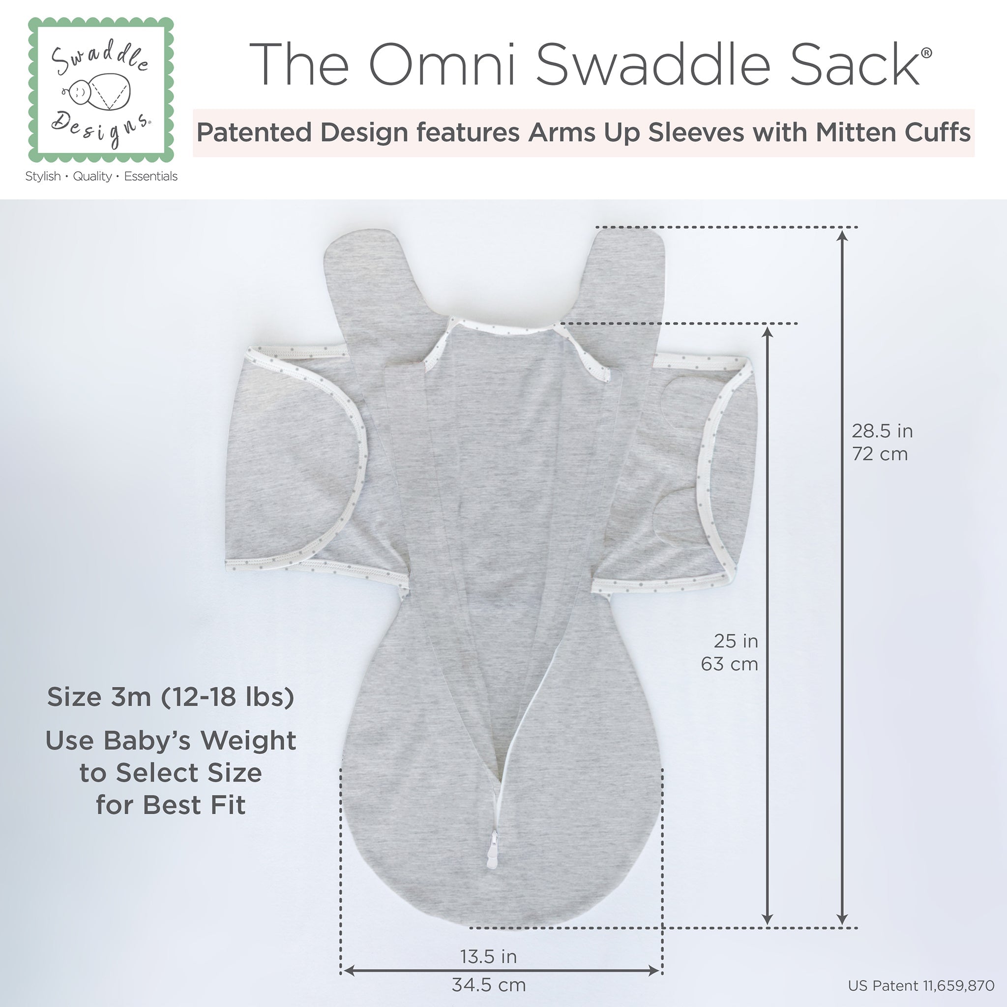 Omni Swaddle Sack With Wrap - Most Versatile Swaddle - Arms Up Sleeves & Mitten Cuffs, Heathered Green Turtle With Polka Dot Trim