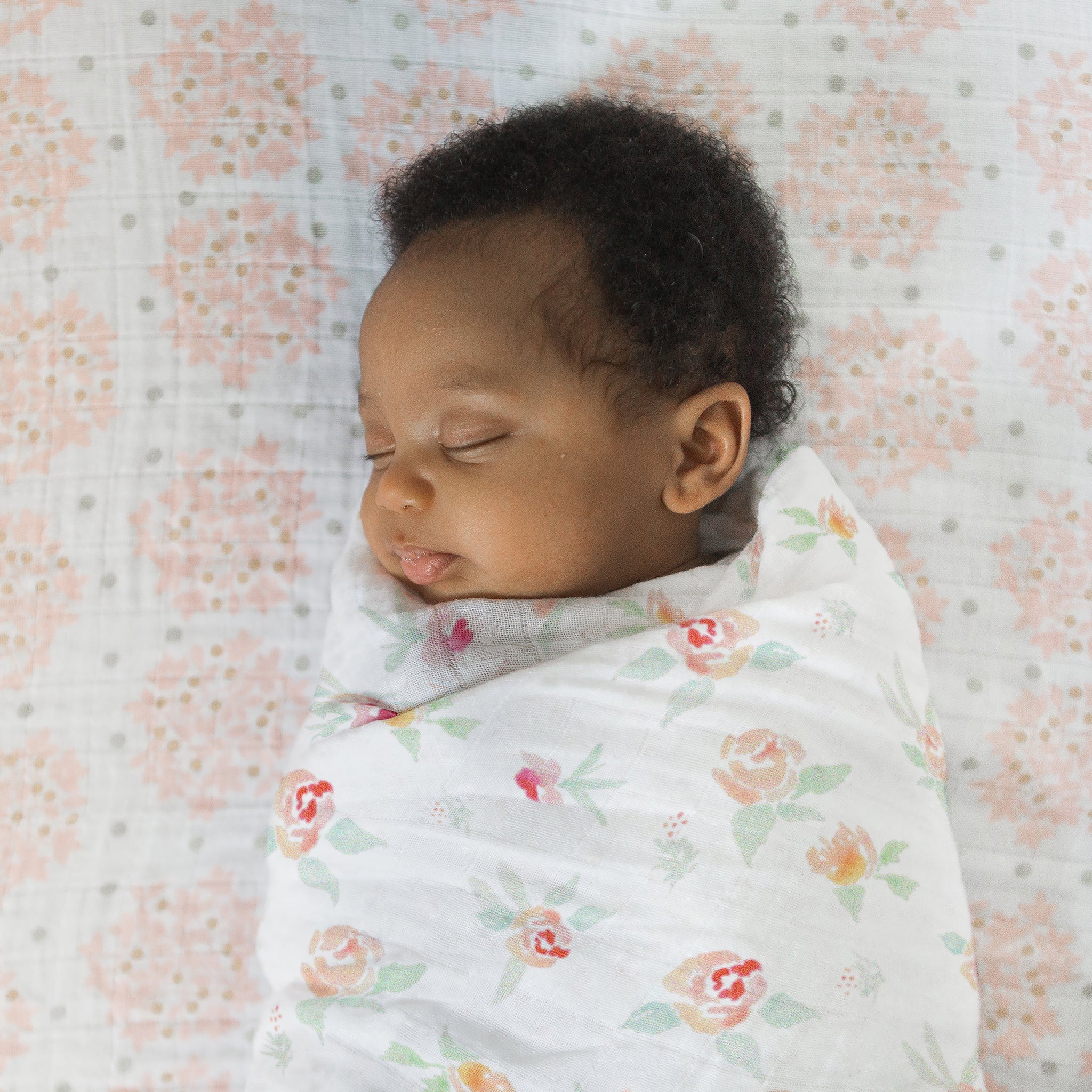 Muslin Swaddle Blankets - Set Of 3 - Spring Morning - Featuring Peachy Pink Watercolor Floral By Artist Lynette Damir