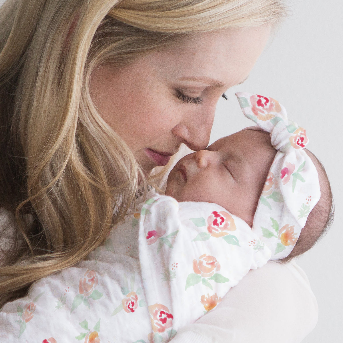 Muslin Swaddle Single - Watercolor Peachy Pink Floral - Sweet Roses