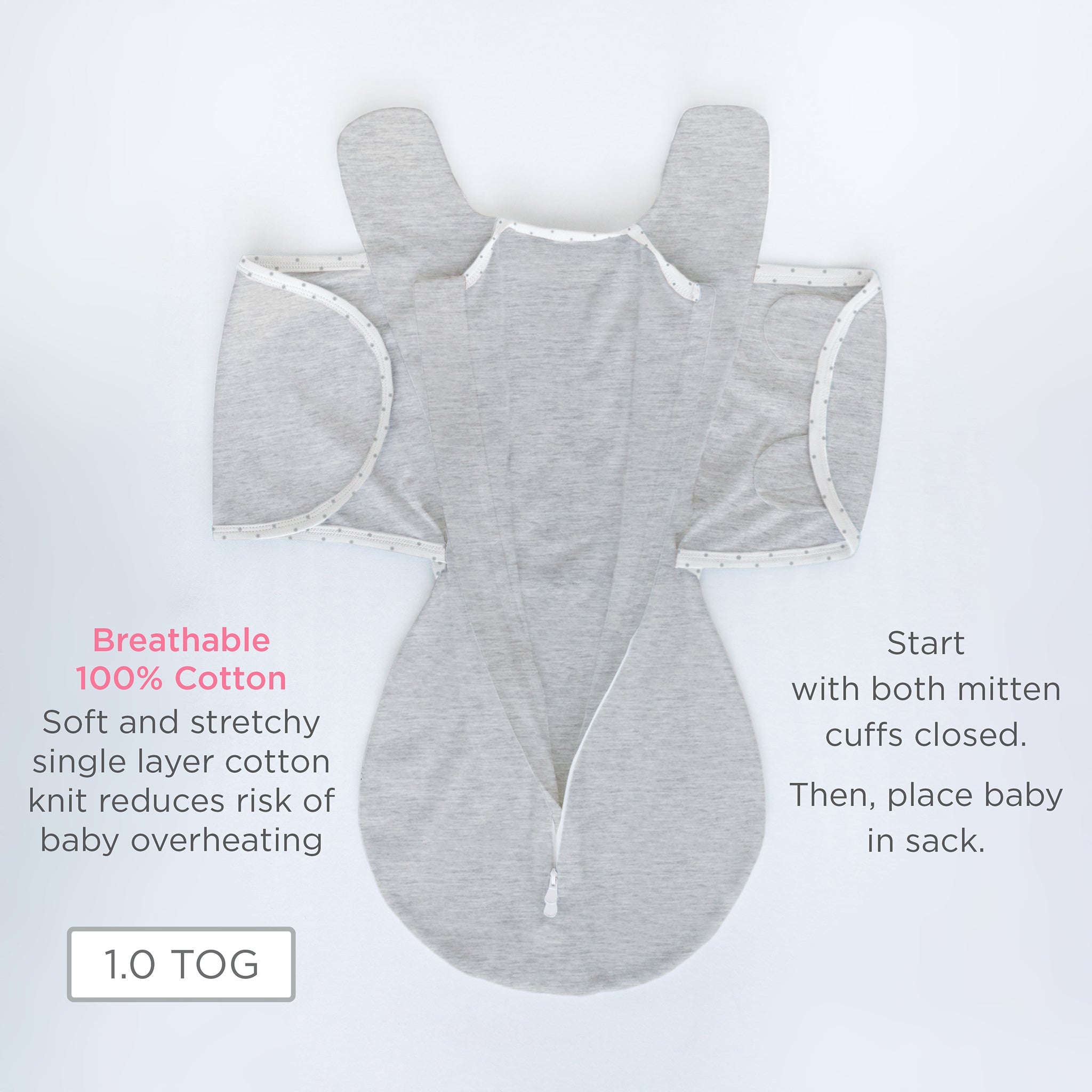 Omni Swaddle Sack With Wrap -  Most Versatile Swaddle - Arms Up Sleeves & Mitten Cuffs, Heathered Teal With Polka Dot Trim