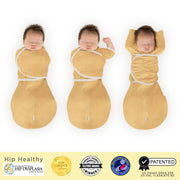 Omni Swaddle Sack With Wrap -  Arms Up Sleeves & Mitten Cuffs, Heathered Gold With Polka Dot Trim