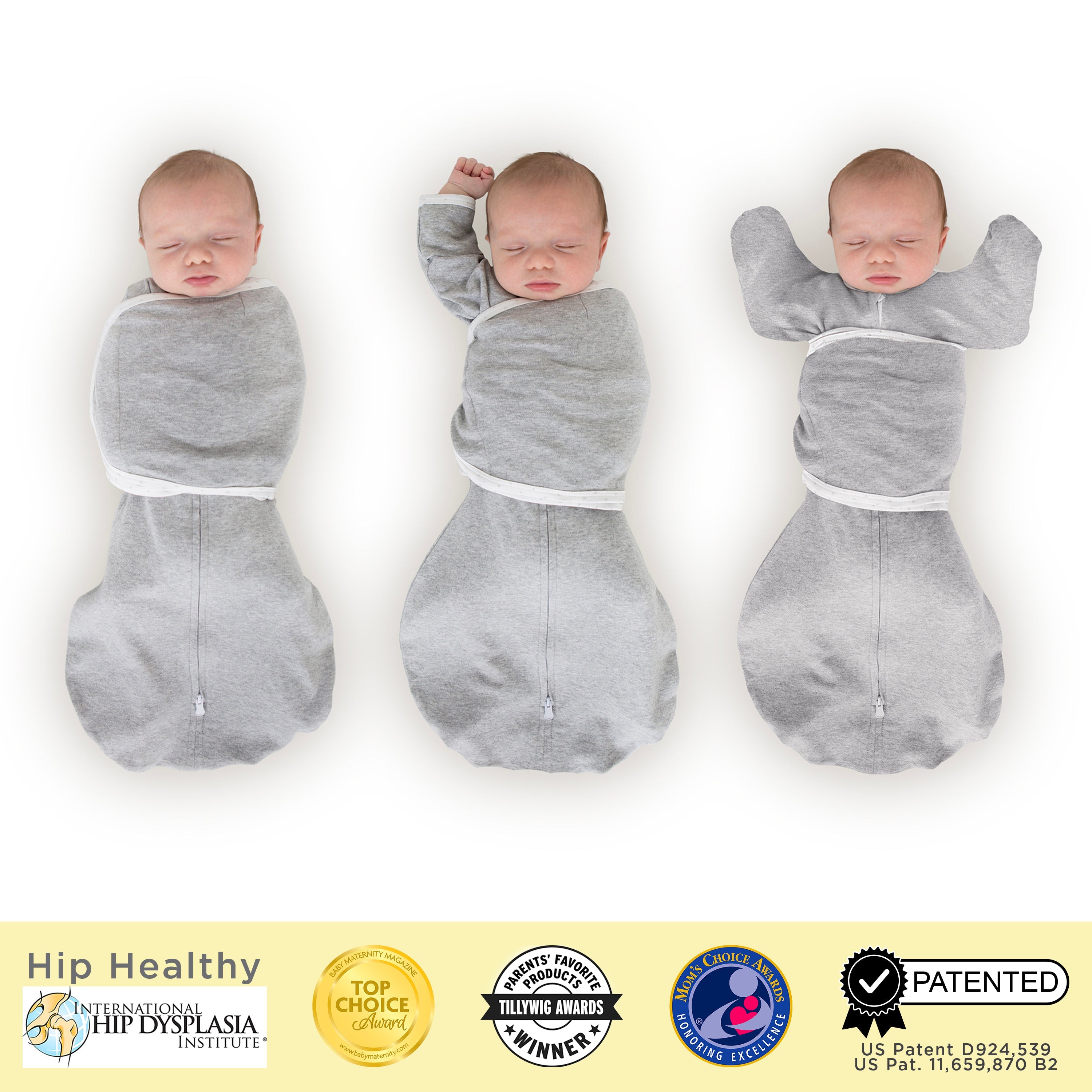 Omni Swaddle Sack With Wrap - Most Versatile Swaddle - Arms Up Sleeves & Mitten Cuffs, Heathered Gray With Polka Dot Trim