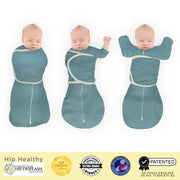 Omni Swaddle Sack With Wrap -  Most Versatile Swaddle - Arms Up Sleeves & Mitten Cuffs, Heathered Teal With Polka Dot Trim