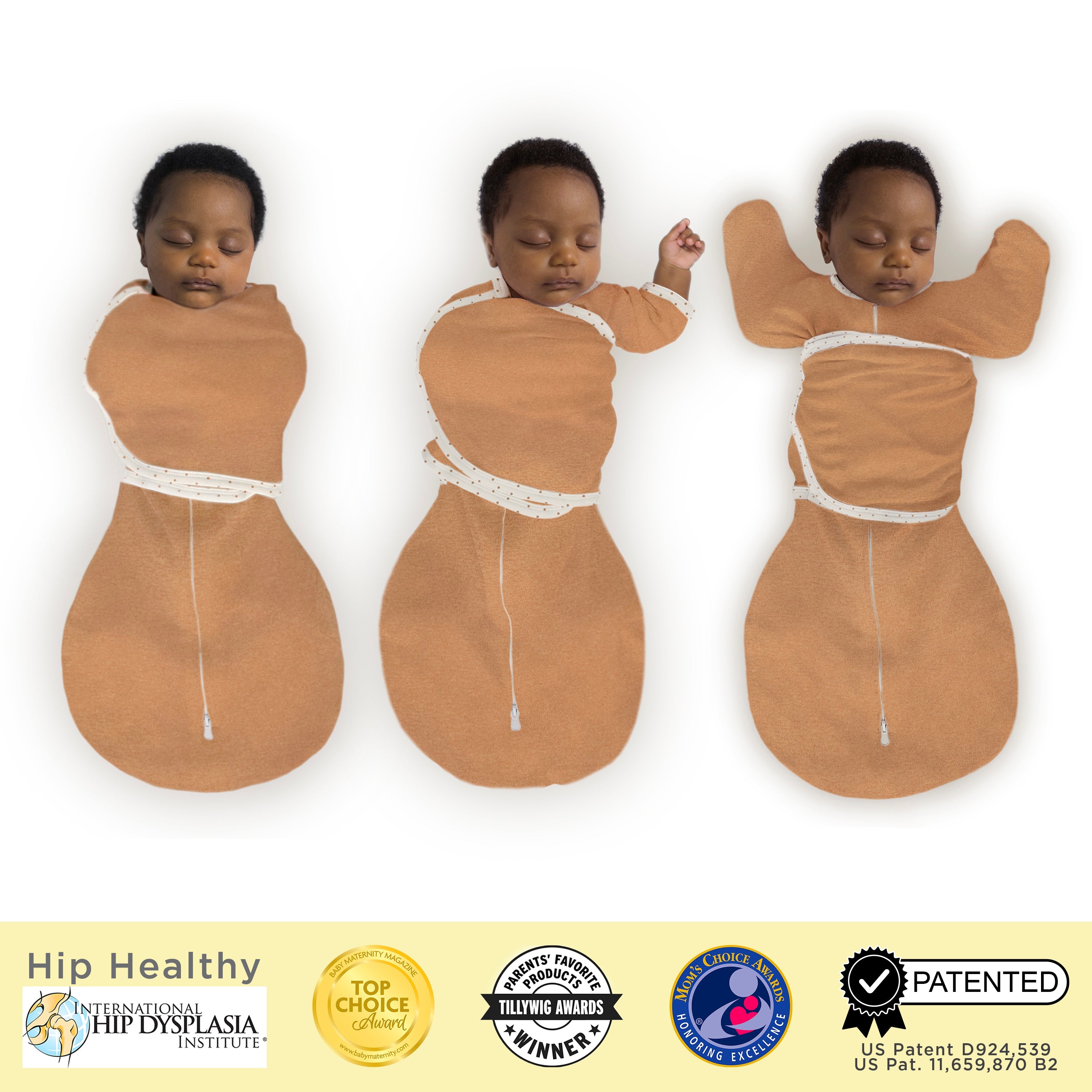 Omni Swaddle Sack With Wrap - Most Versatile Swaddle - Arms Up Sleeves & Mitten Cuffs, Heathered Butterum With Polka Dot Trim
