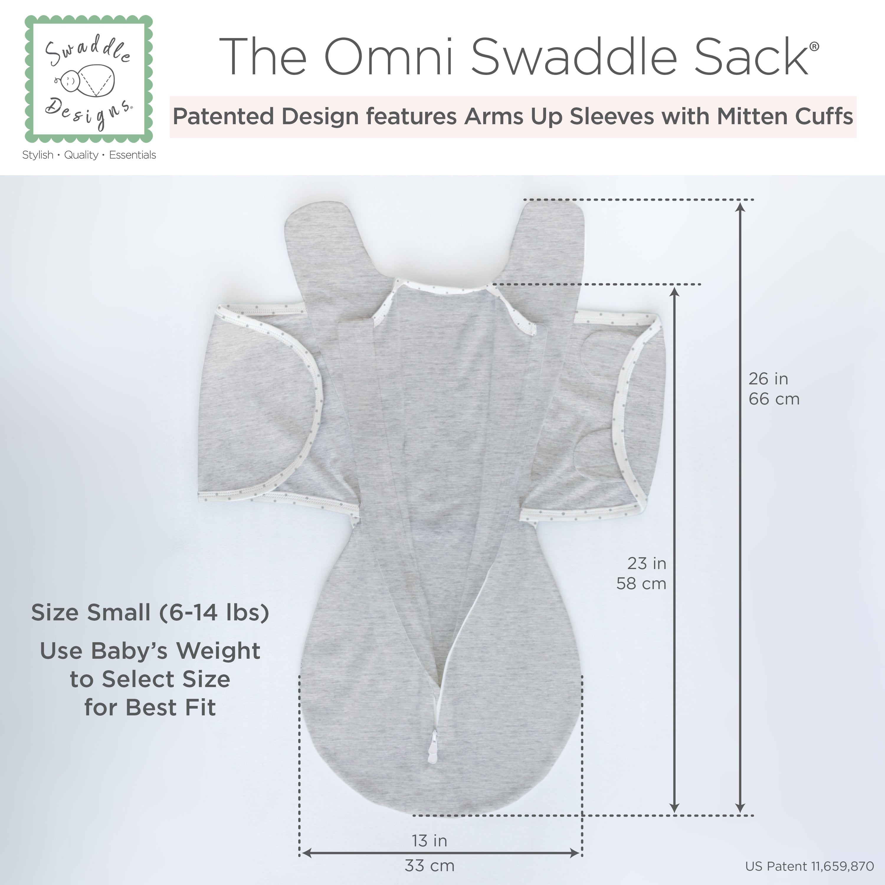 Omni Swaddle Sack With Wrap -  Most Versatile Swaddle - Arms Up Sleeves & Mitten Cuffs, Heathered Teal With Polka Dot Trim
