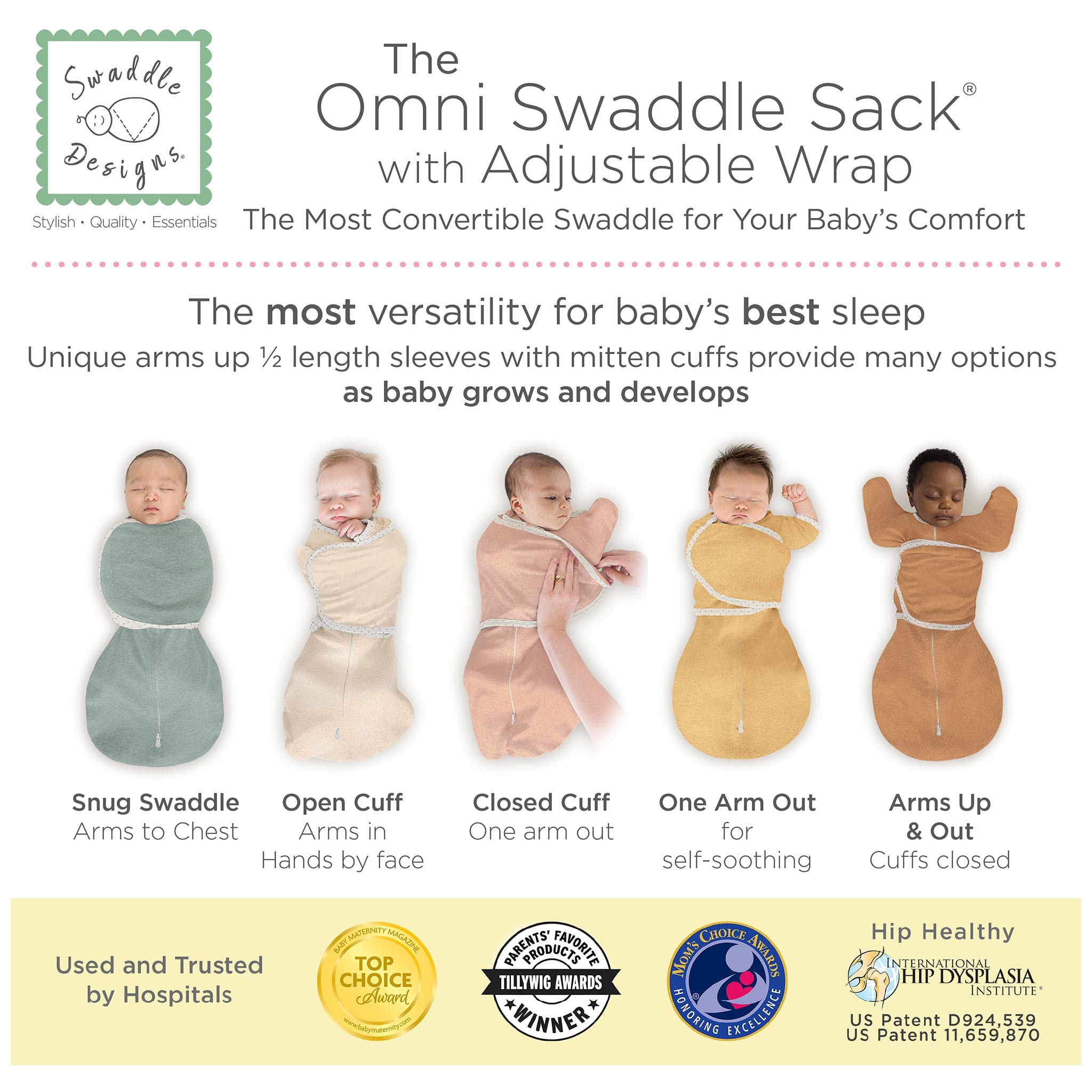 Omni Swaddle Sack With Wrap - Most Versatile Swaddle - Arms Up Sleeves & Mitten Cuffs, Heathered Peach Blush With Polka Dot Trim