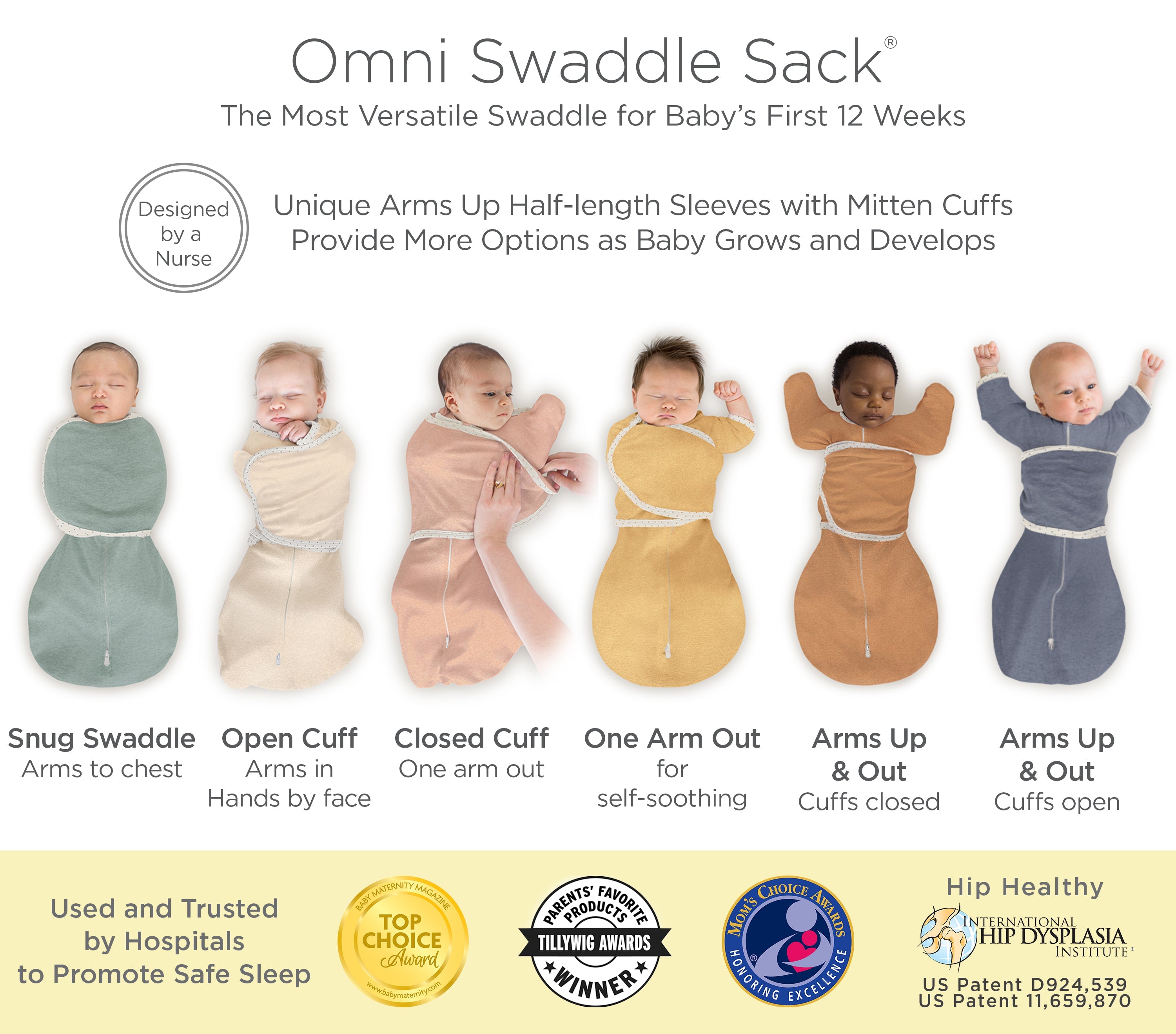 Omni Swaddle Sack With Wrap - Most Versatile Swaddle - Arms Up Sleeves & Mitten Cuffs, Heathered Green Turtle With Polka Dot Trim
