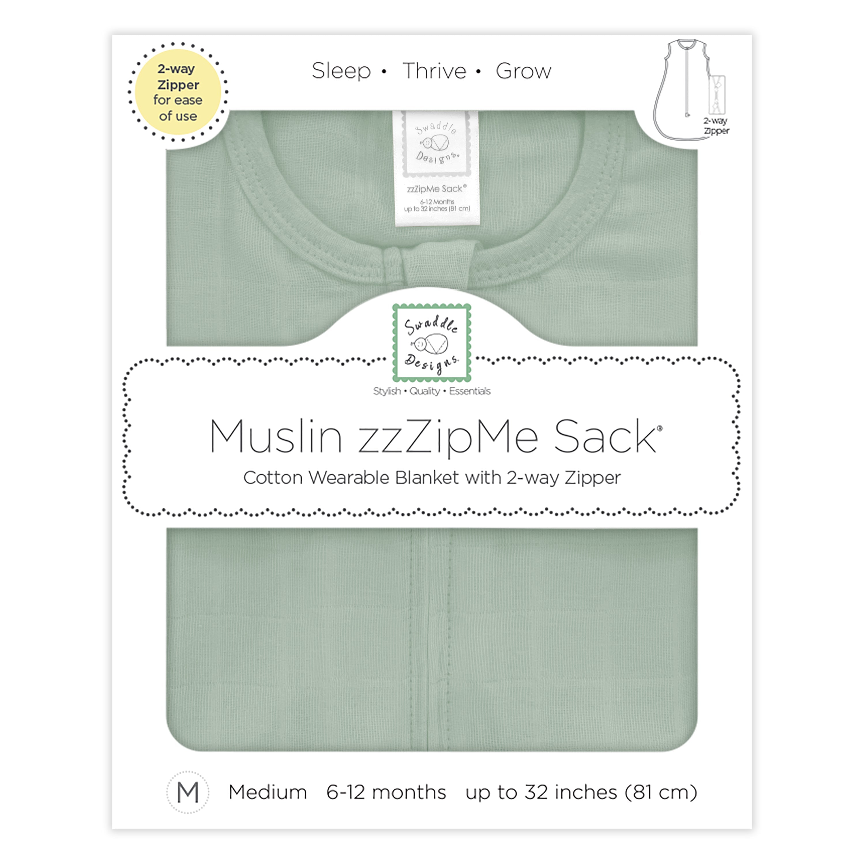 Muslin Non-weighted Zzzipme Sack - Jadeite