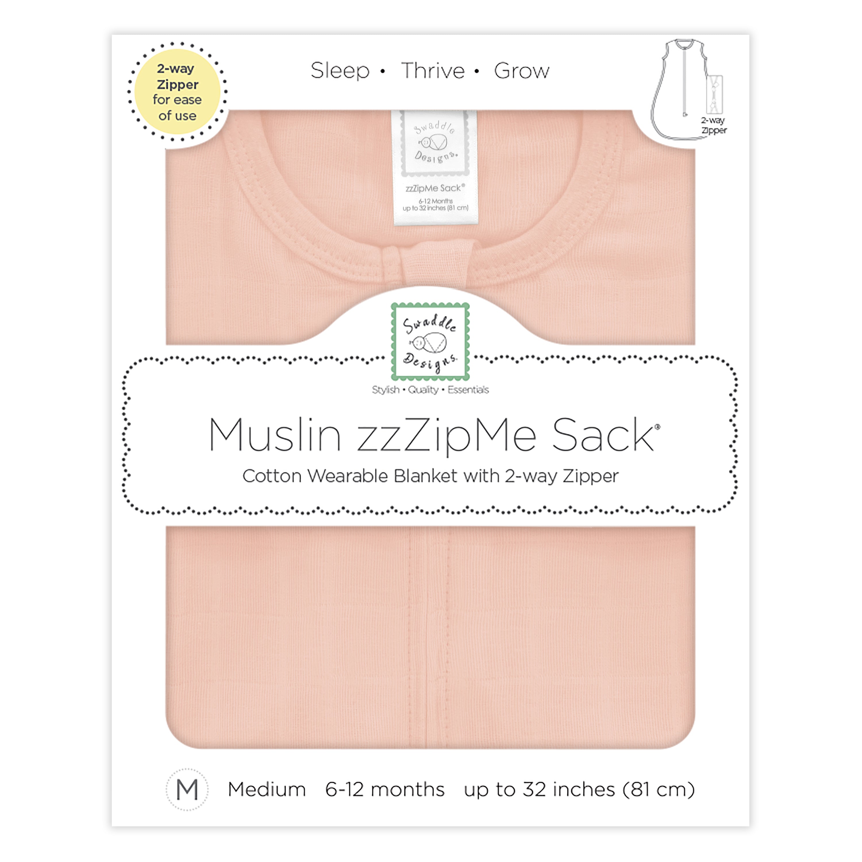 Muslin Non-weighted Zzzipme Sack - Peach Blush