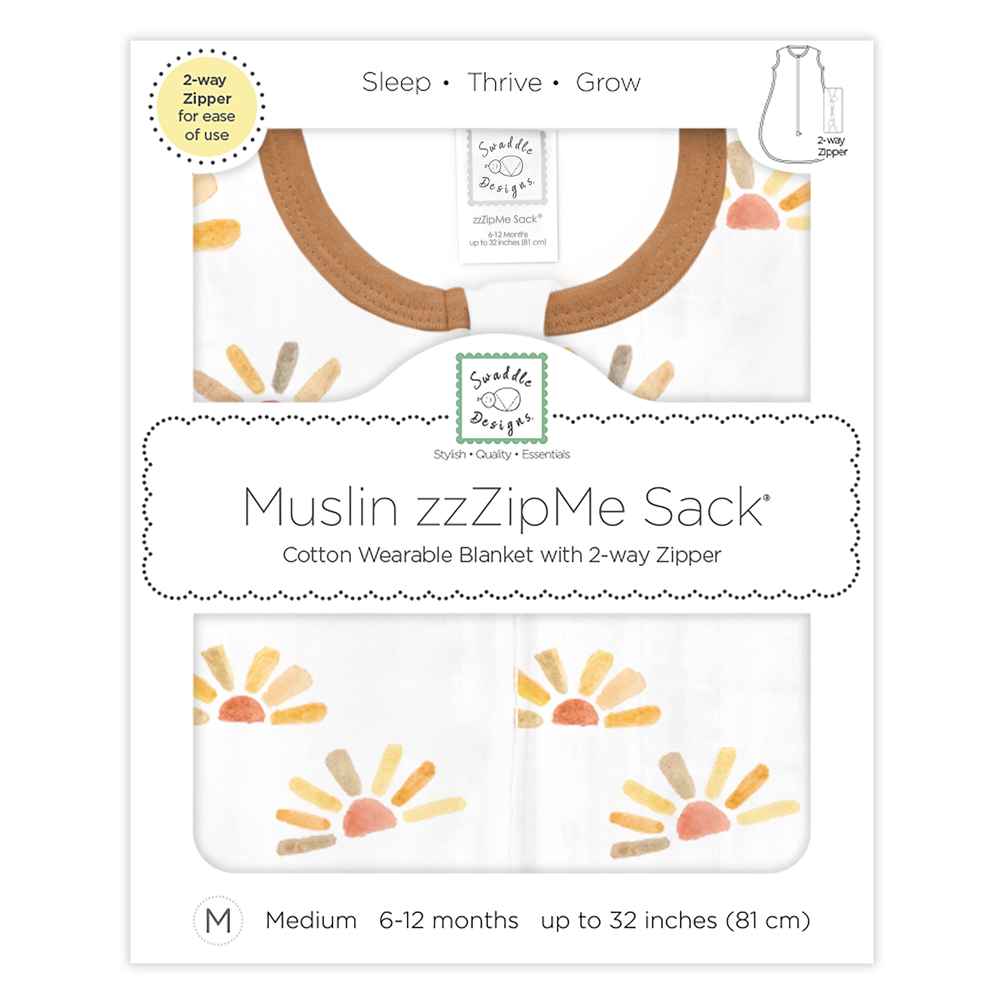Muslin Non-weighted Zzzipme Sack - Watercolor Sunny Days