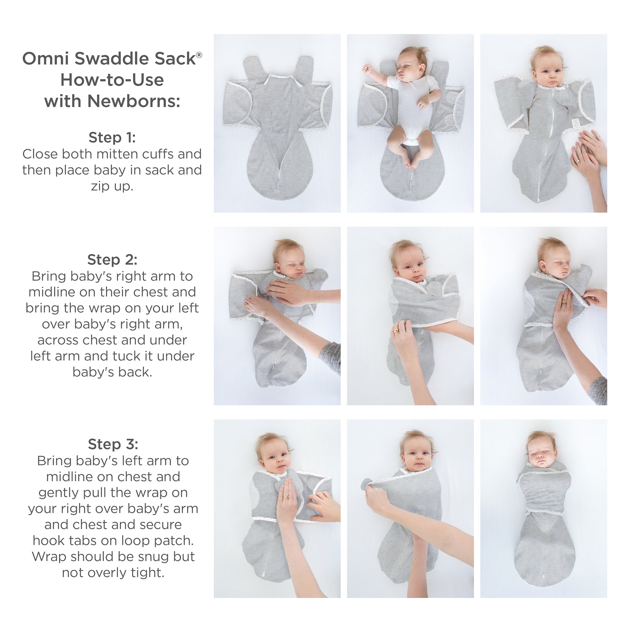 Omni Swaddle Sack With Wrap -  Most Versatile Swaddle - Arms Up Sleeves & Mitten Cuffs, Heathered Denim With Polka Dot Trim