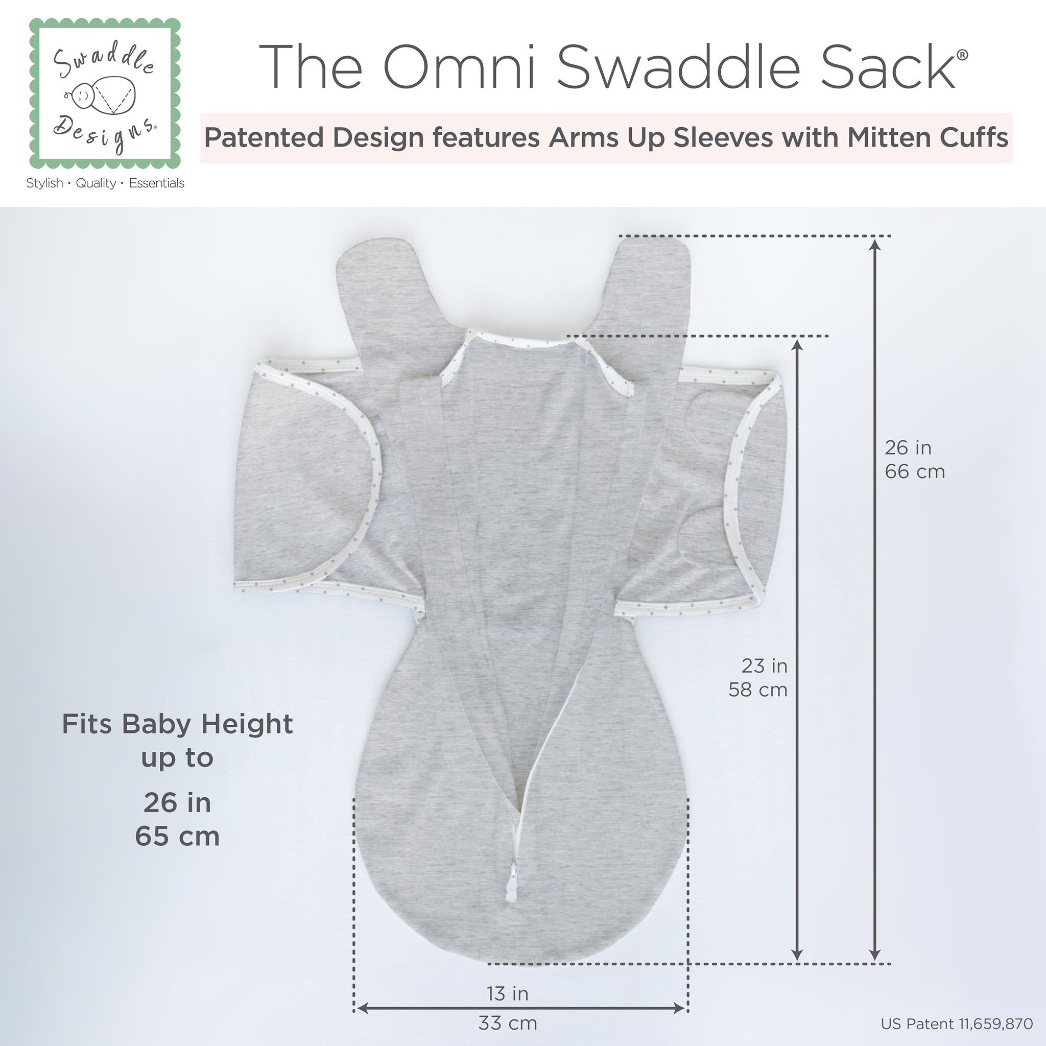 Omni Swaddle Sack With Wrap - Most Versatile Swaddle - Arms Up Sleeves & Mitten Cuffs, Heathered Butterum With Polka Dot Trim