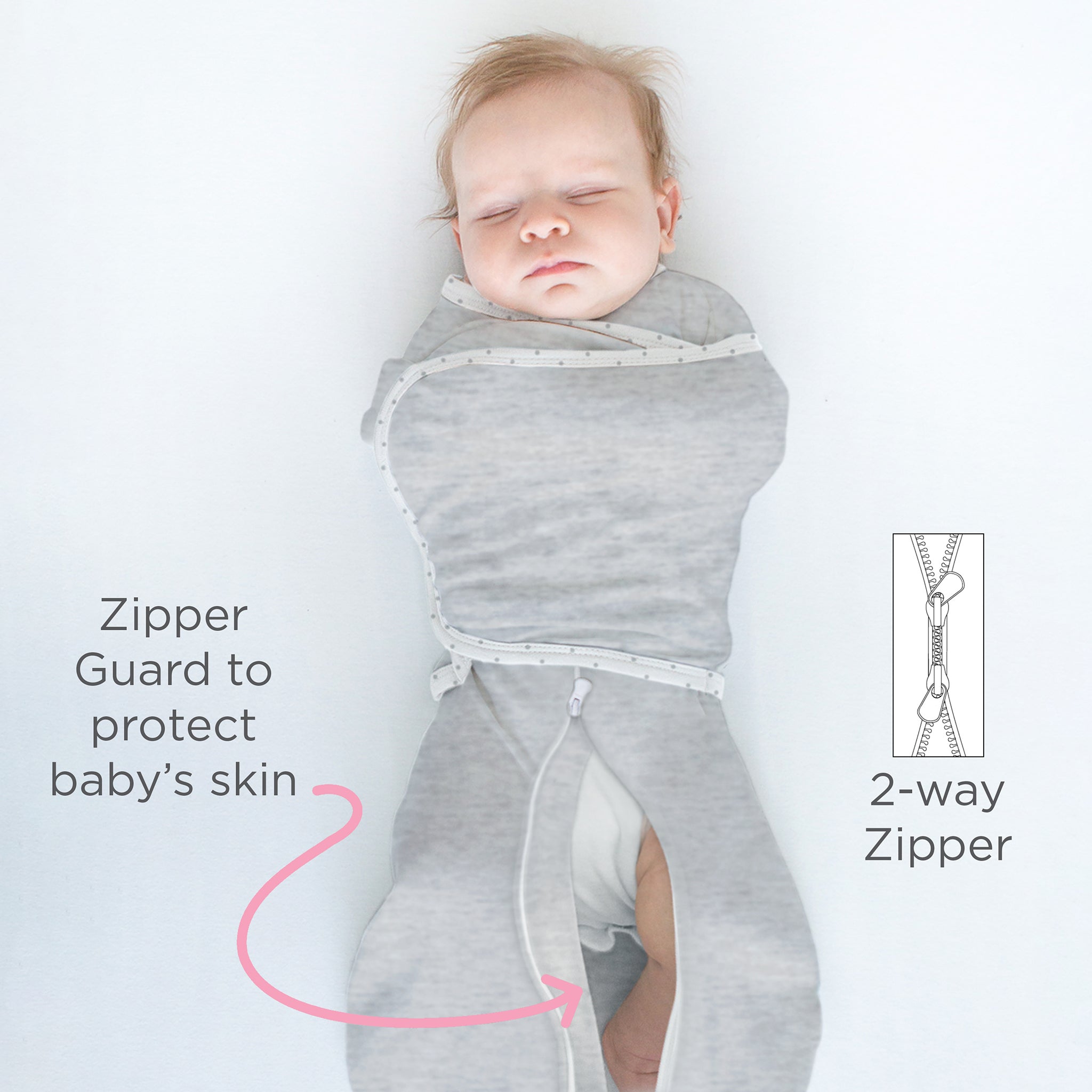 Omni Swaddle Sack With Wrap -  Most Versatile Swaddle - Arms Up Sleeves & Mitten Cuffs, Heathered Teal With Polka Dot Trim