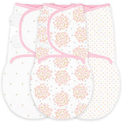 3 Swaddle Wraps - Heavenly Floral, Bella, Tiny Triangles, Pinks With Touch Of Gold Shimmer