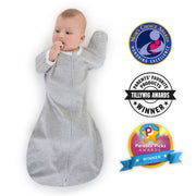 Transitional Swaddle Sack - Arms Up 1/2-length Sleeves & Mitten Cuffs, Heathered Gray With Polka Dot Trim