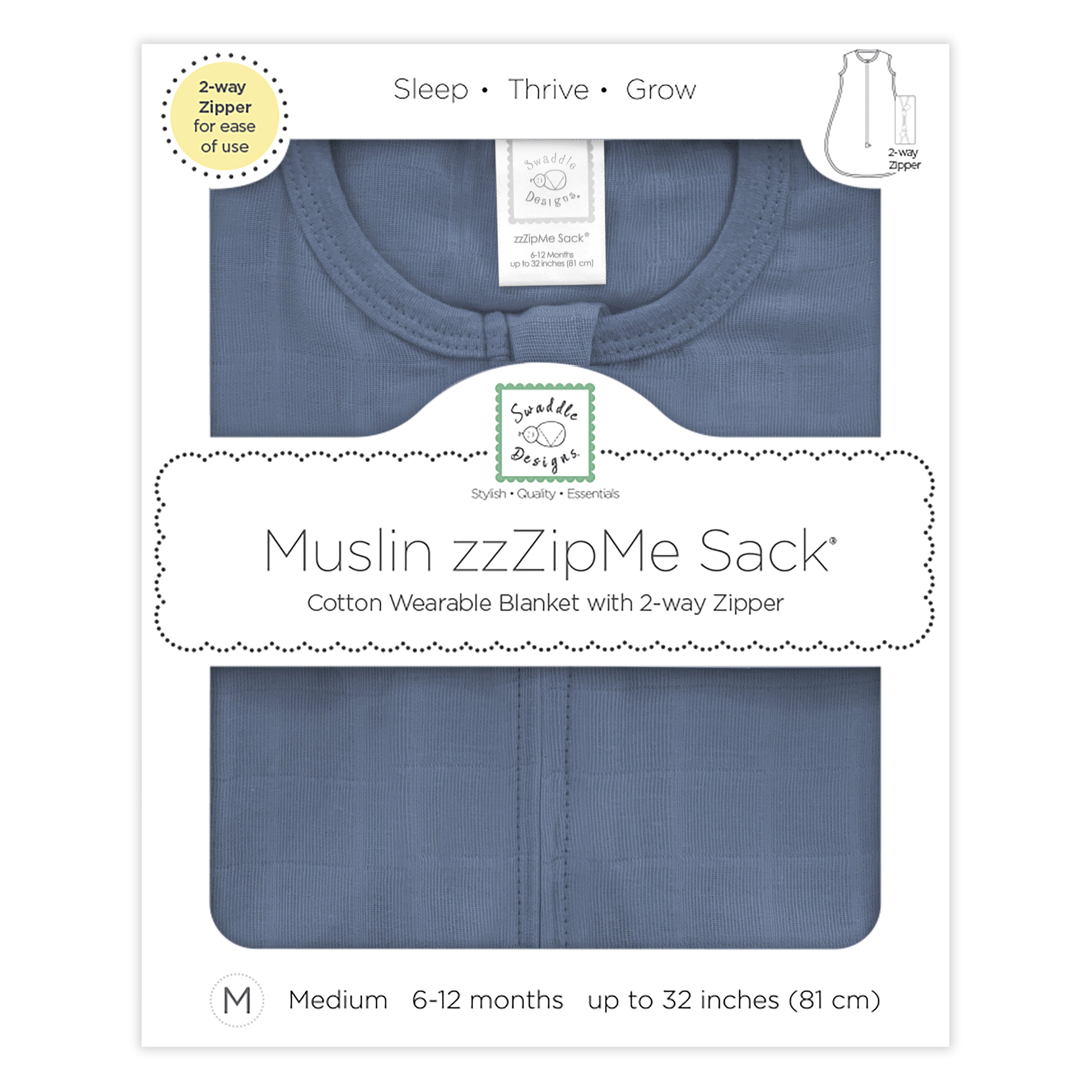 Muslin Non-weighted Zzzipme Sack - Denim