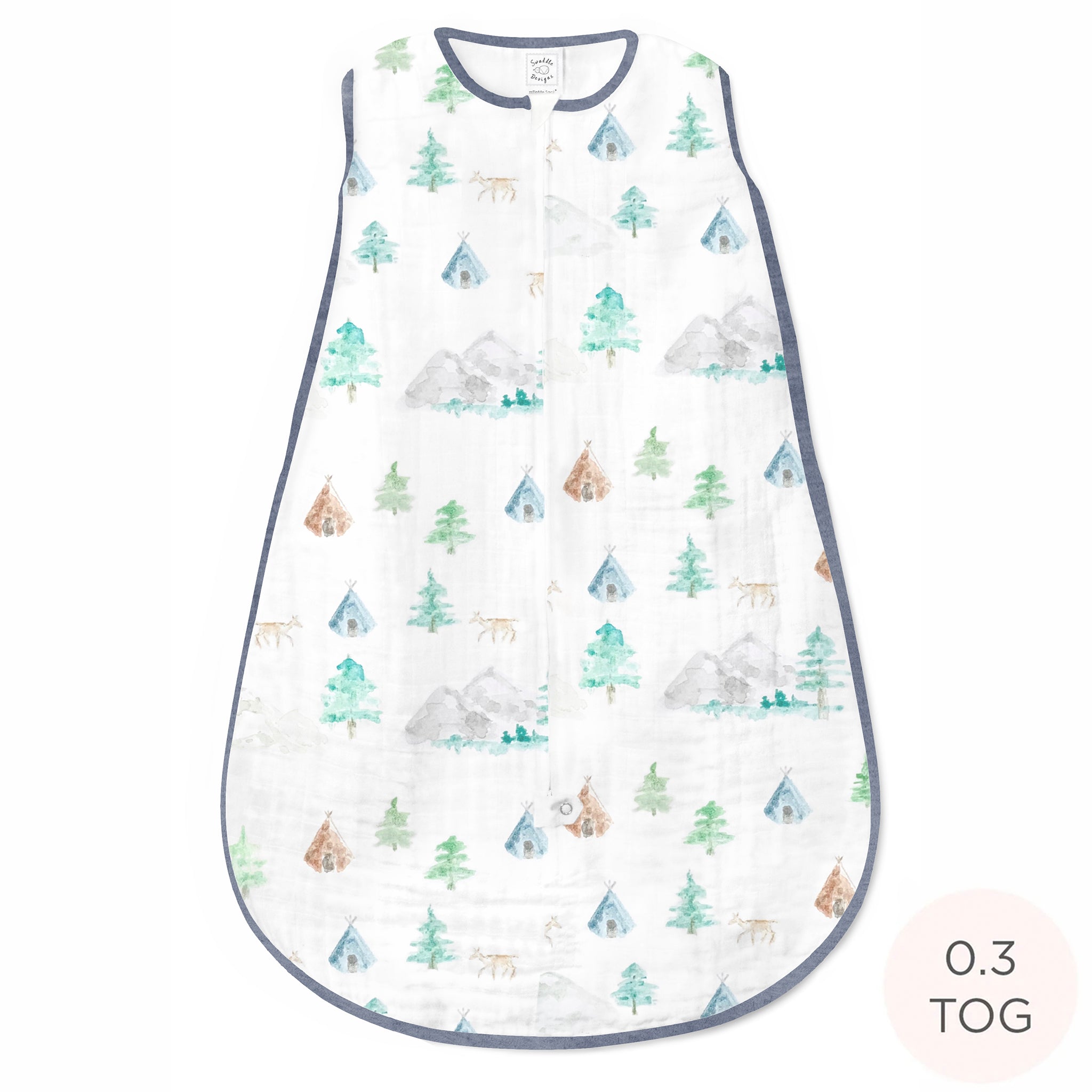 Cotton Muslin Non-weighted Zzzipme Sack - Watercolor Mountains & Trees - In The Wild