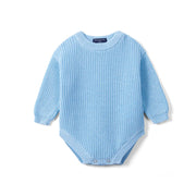 Classic Chunky Knit Baby Romper In Baby Blue