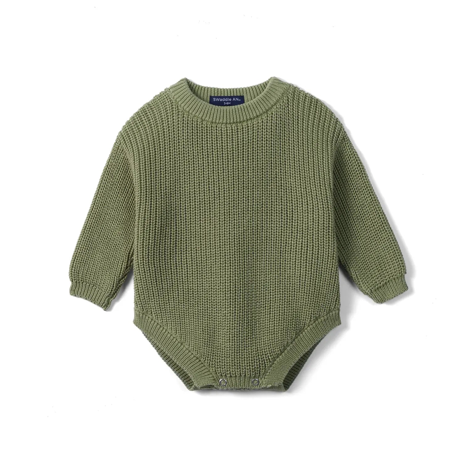 Classic Chunky Knit Baby Romper In Sage Green