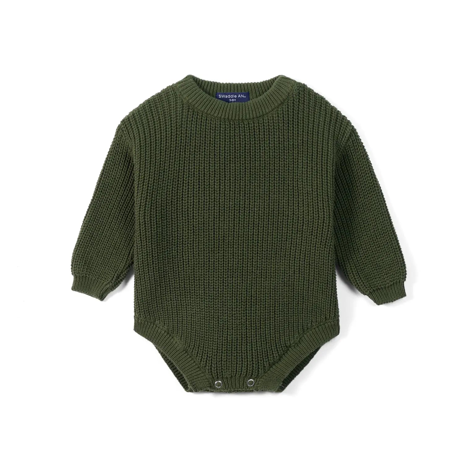 Classic Chunky Knit Baby Romper In Forest Green