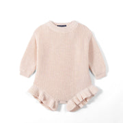 Ruffle Chunky Knit Baby Romper In Beige