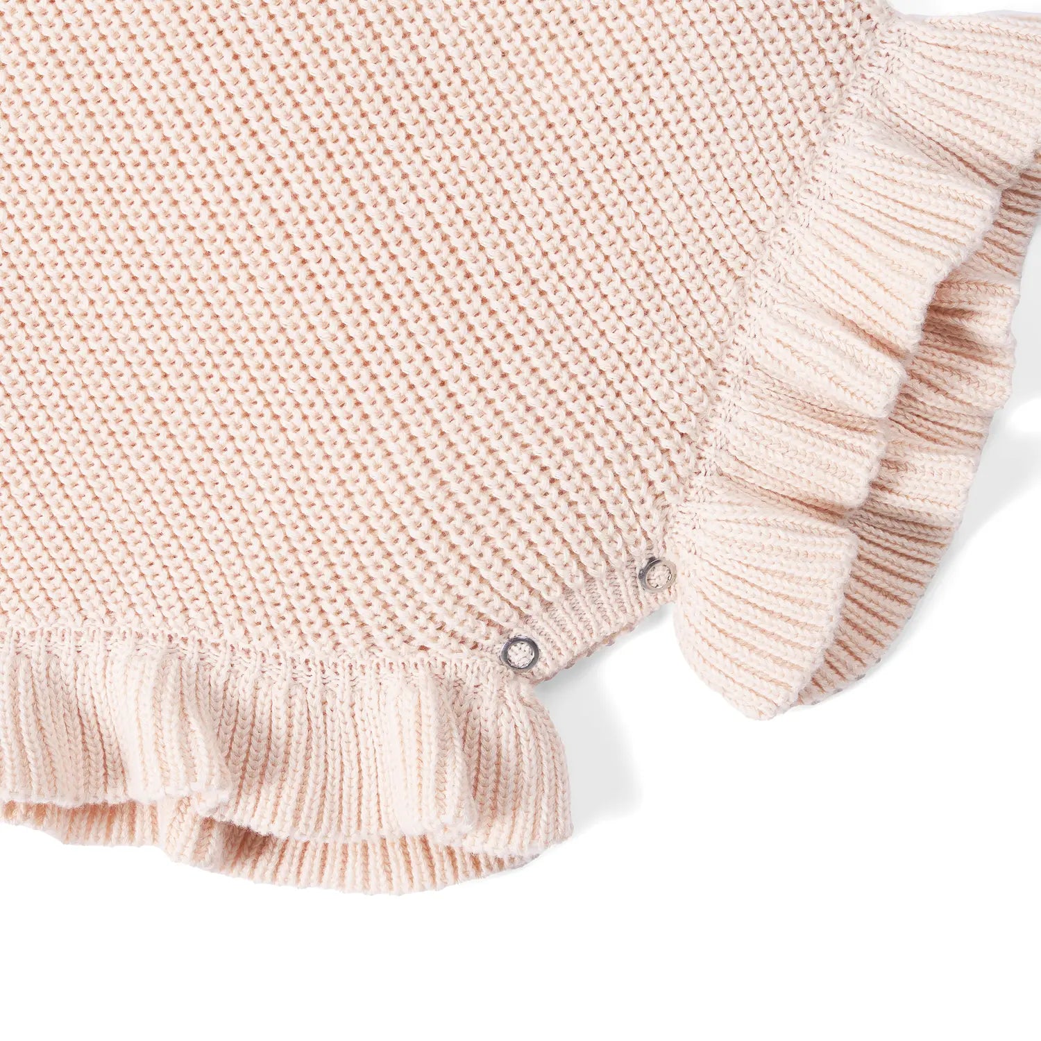 Ruffle Chunky Knit Baby Romper In Beige