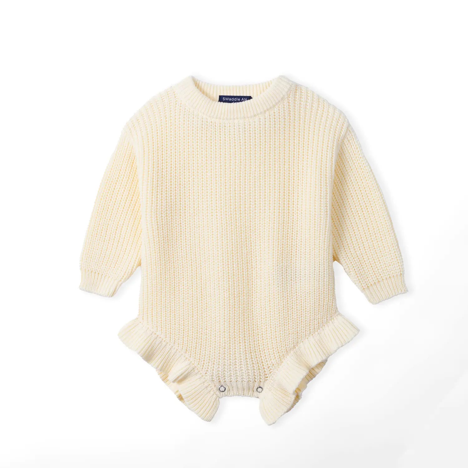 Ruffle Chunky Knit Baby Romper In Cream