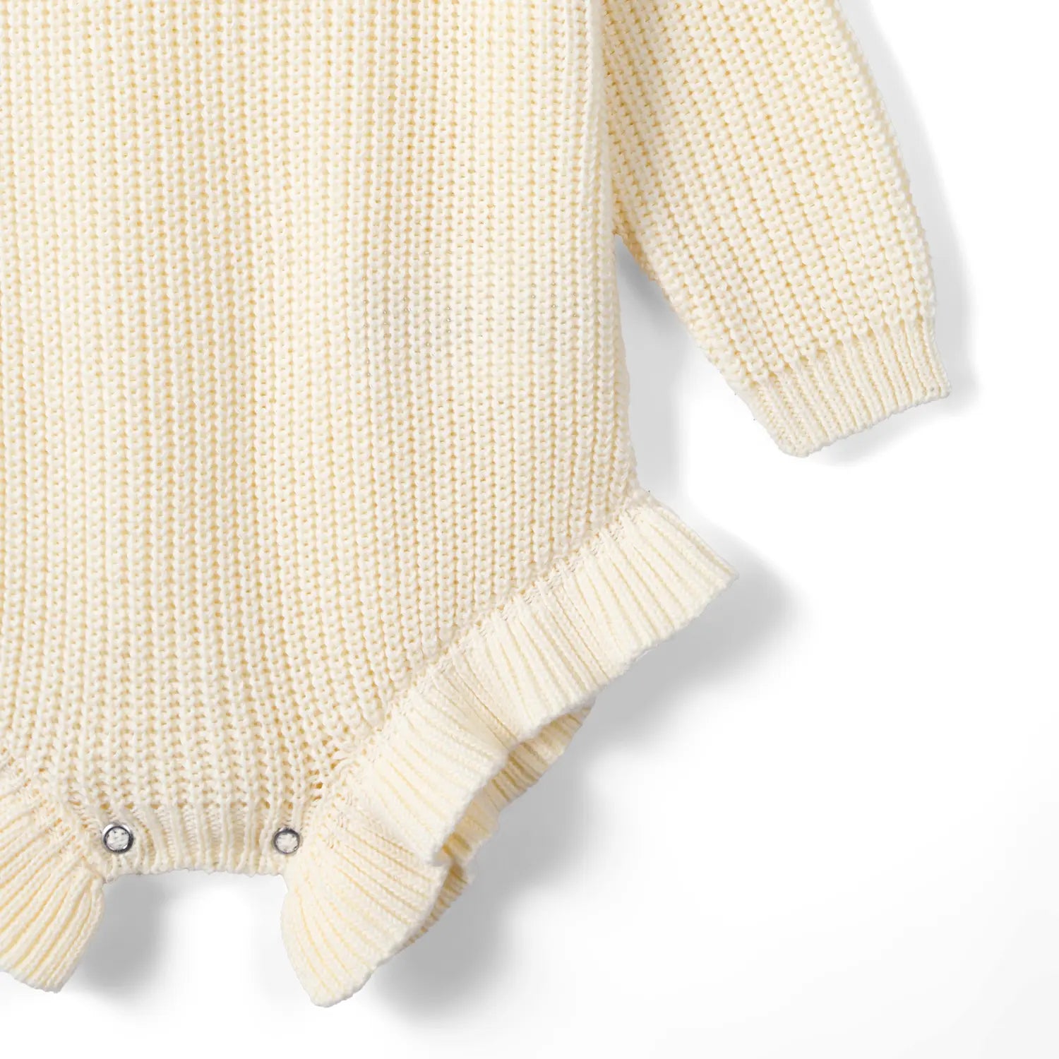 Ruffle Chunky Knit Baby Romper In Cream