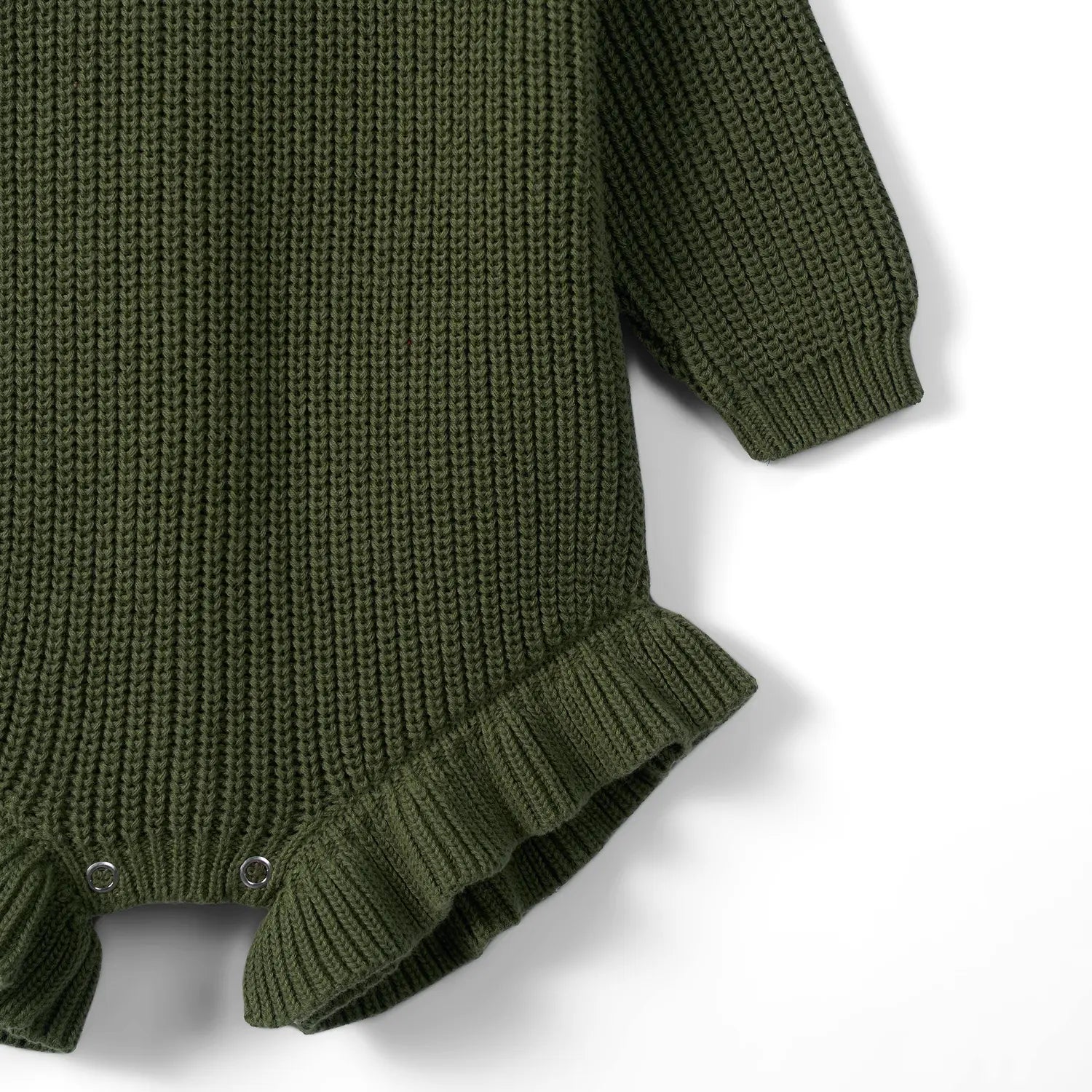 Ruffle Chunky Knit Baby Romper In Forest Green