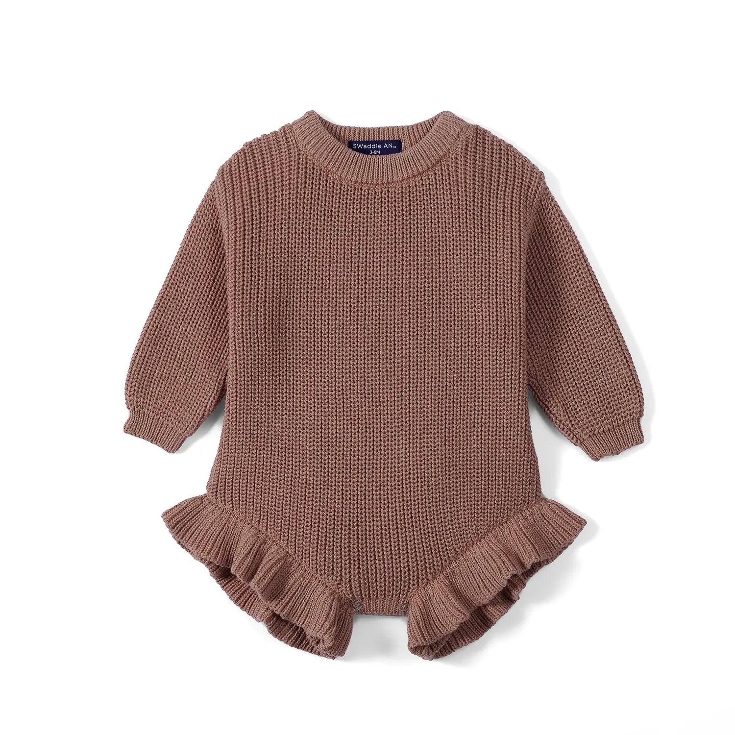 Ruffle Chunky Knit Baby Romper In Mocha