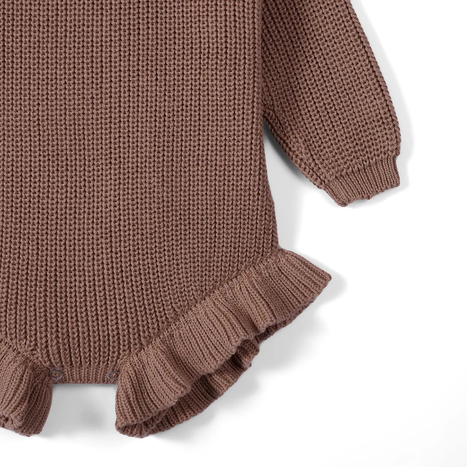 Ruffle Chunky Knit Baby Romper In Mocha