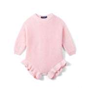 Ruffle Chunky Knit Baby Romper In Pink