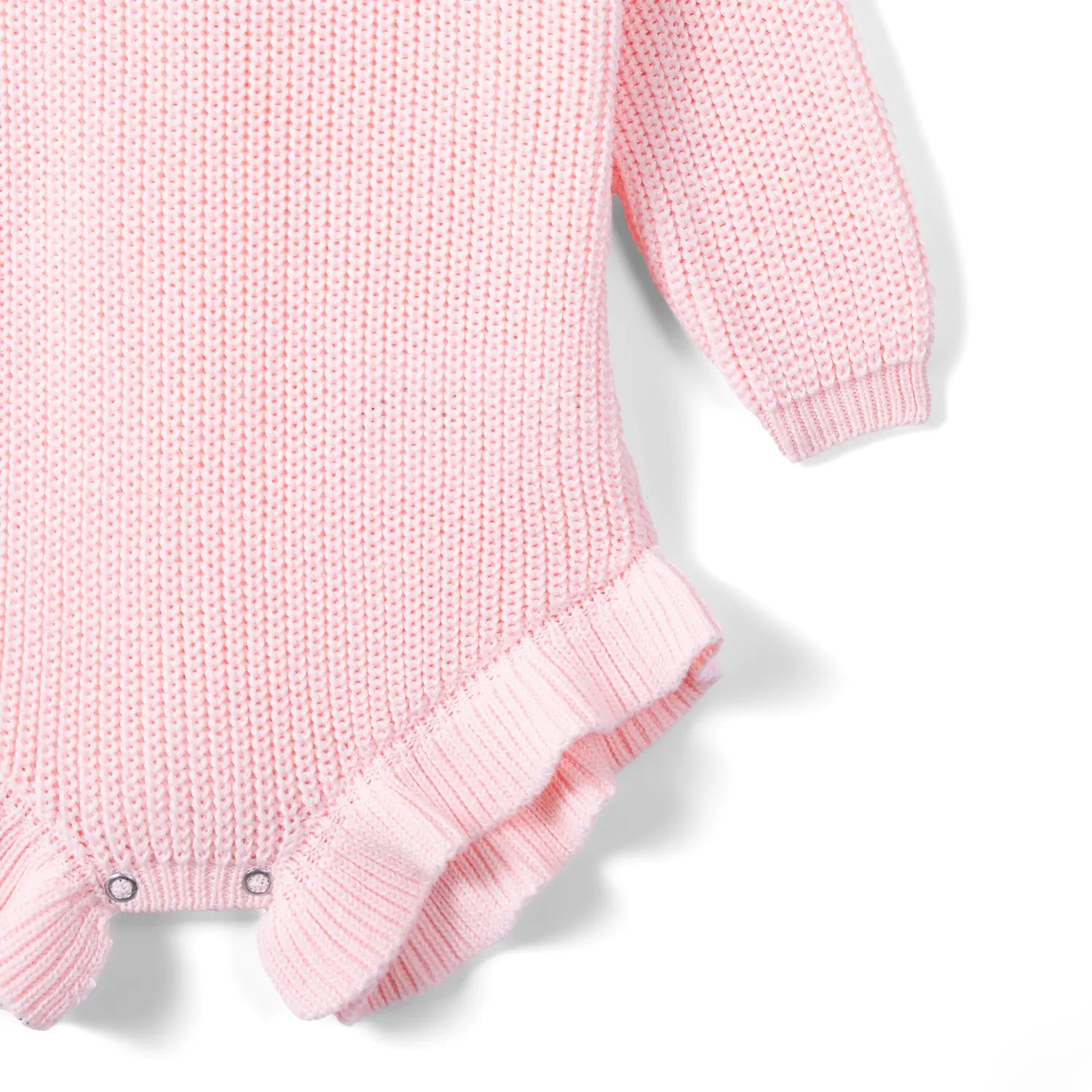 Ruffle Chunky Knit Baby Romper In Pink