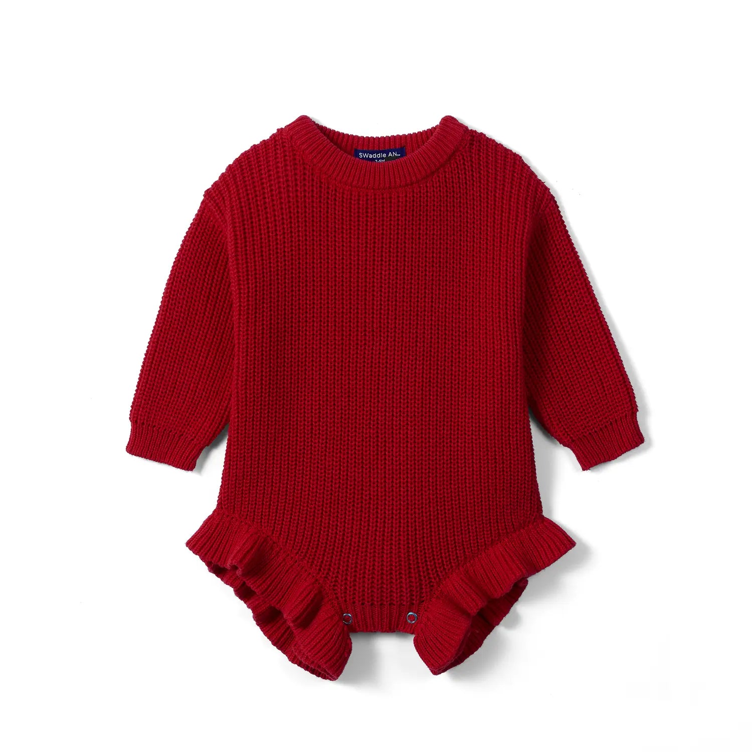 Ruffle Chunky Knit Baby Romper In Red Xmas