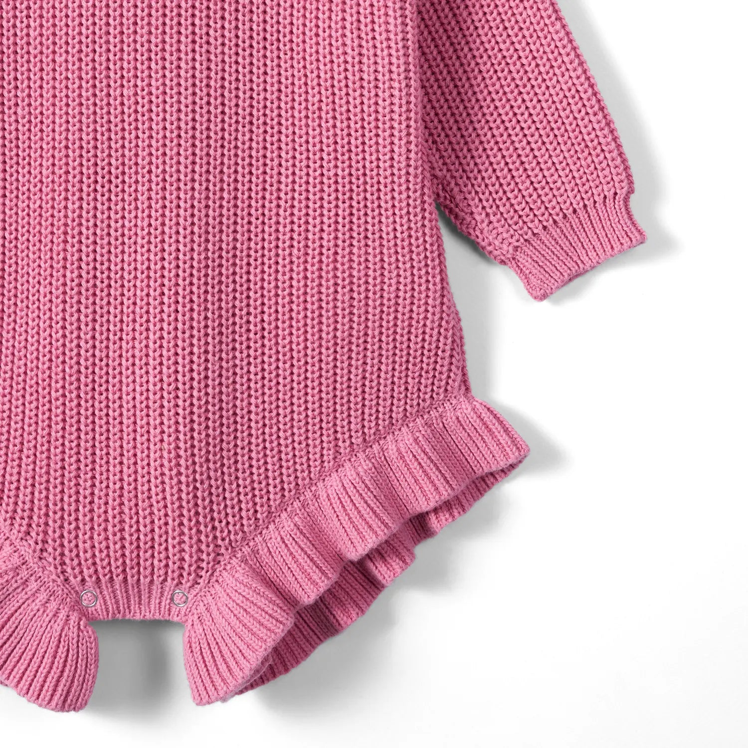 Ruffle Chunky Knit Baby Romper In Rose Pink