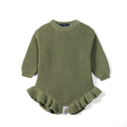 Ruffle Chunky Knit Baby Romper In Sage Green