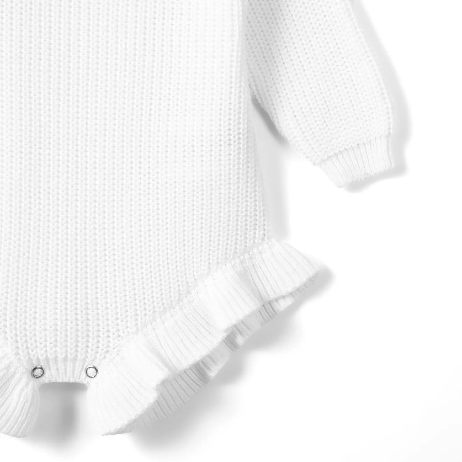 Ruffle Chunky Knit Baby Romper In White