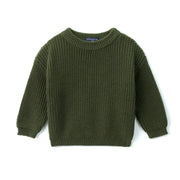 Classic Knit Baby Sweater In Forest Green
