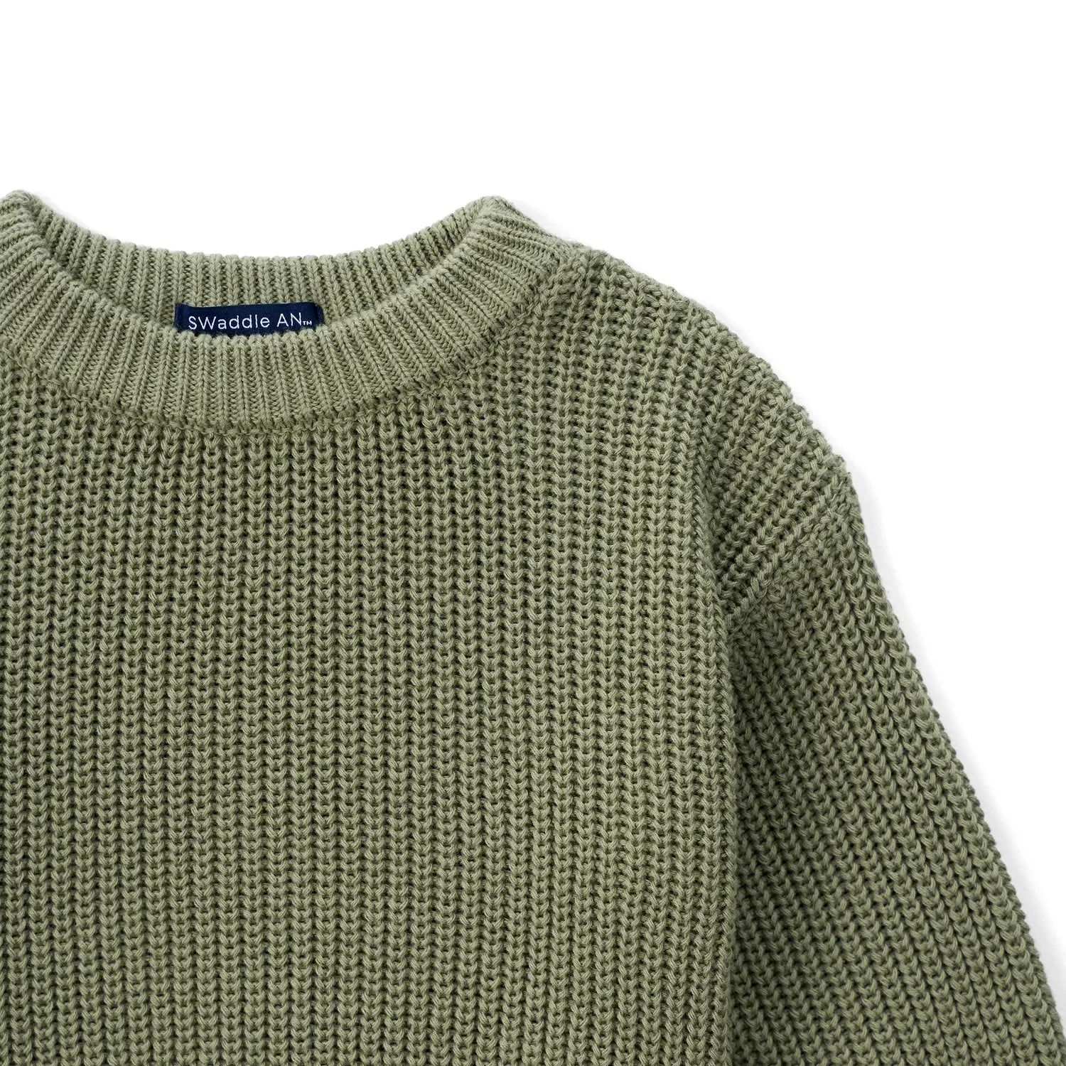 Classic Knit Baby Sweater In Sage Green