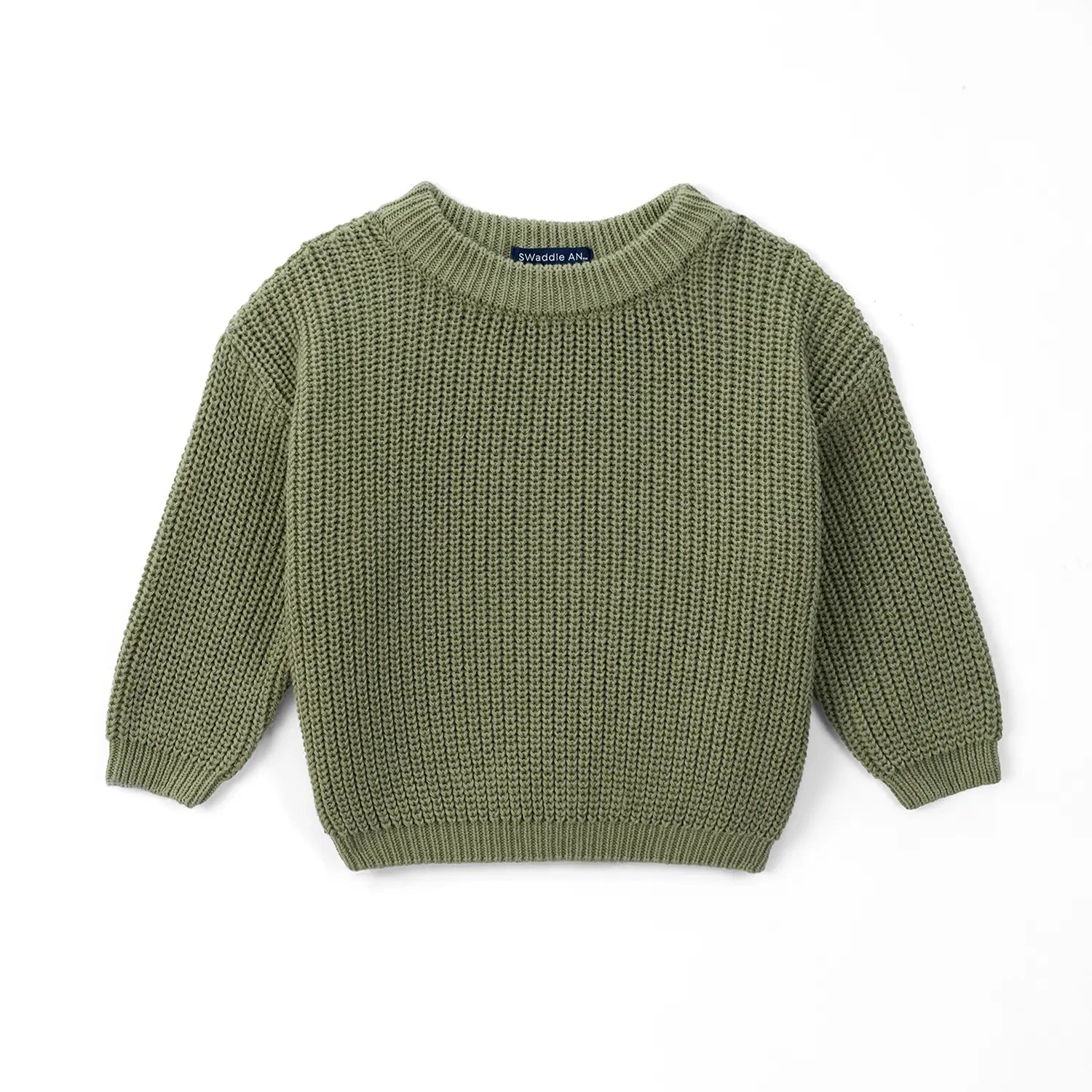 Classic Knit Baby Sweater In Sage Green