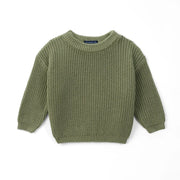 Classic Knit Baby Sweater In Sage Green