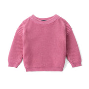 Classic Knit Baby Sweater In Rose Pink