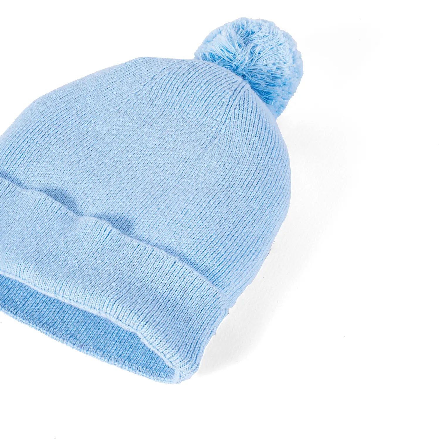 Knit Baby Pom Beanie In Baby Blue