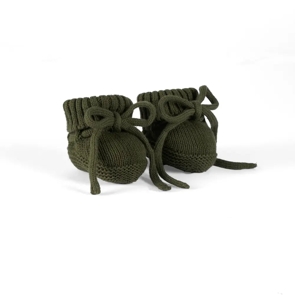 Knitted Booties In Forest Green