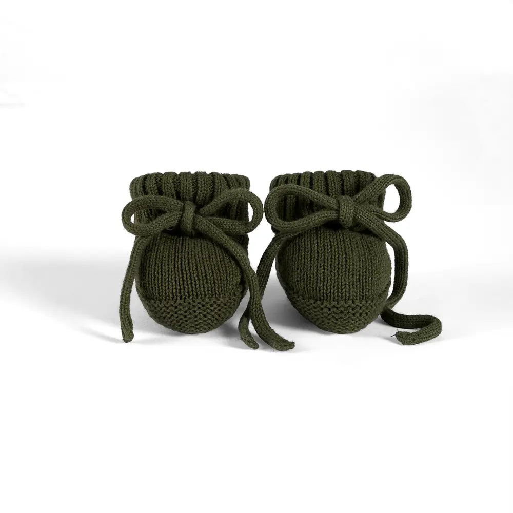 Knitted Booties In Forest Green