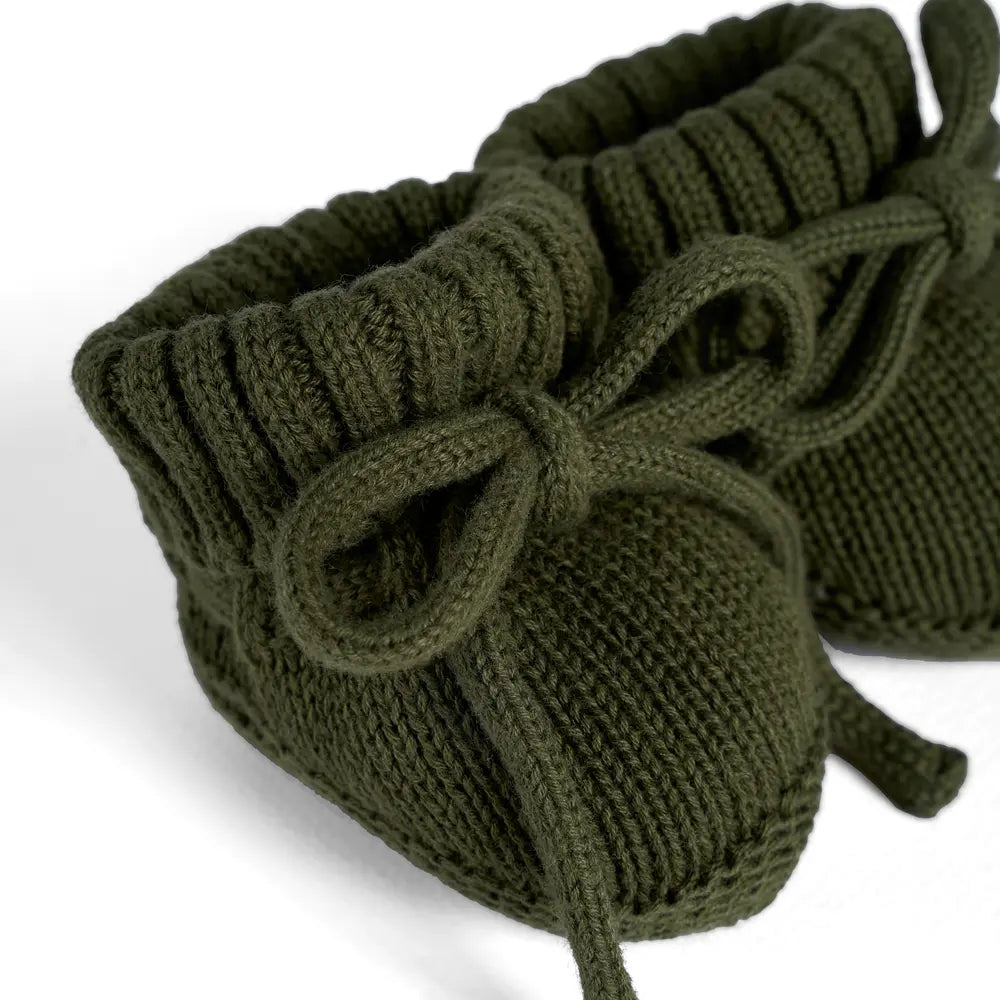 Knitted Booties In Forest Green